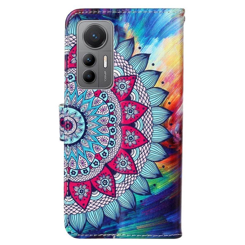 Nahkakotelo Xiaomi 12 Lite Suojaketju Kuori Värikäs Strappy Mandala