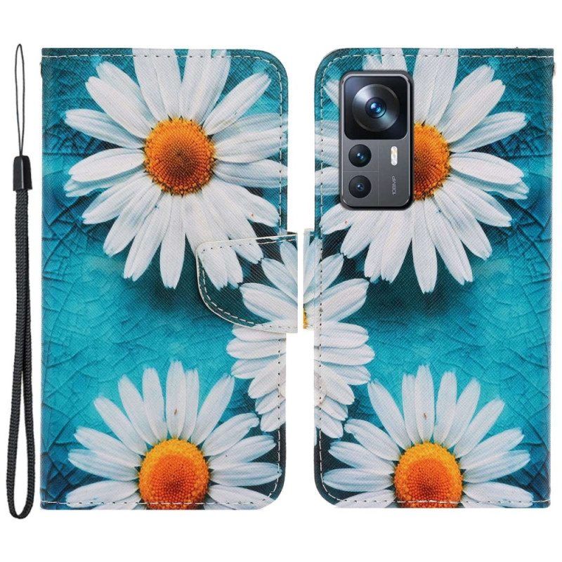 Nahkakotelo Xiaomi 12T / 12T Pro Suojaketju Kuori Strappy Daisy