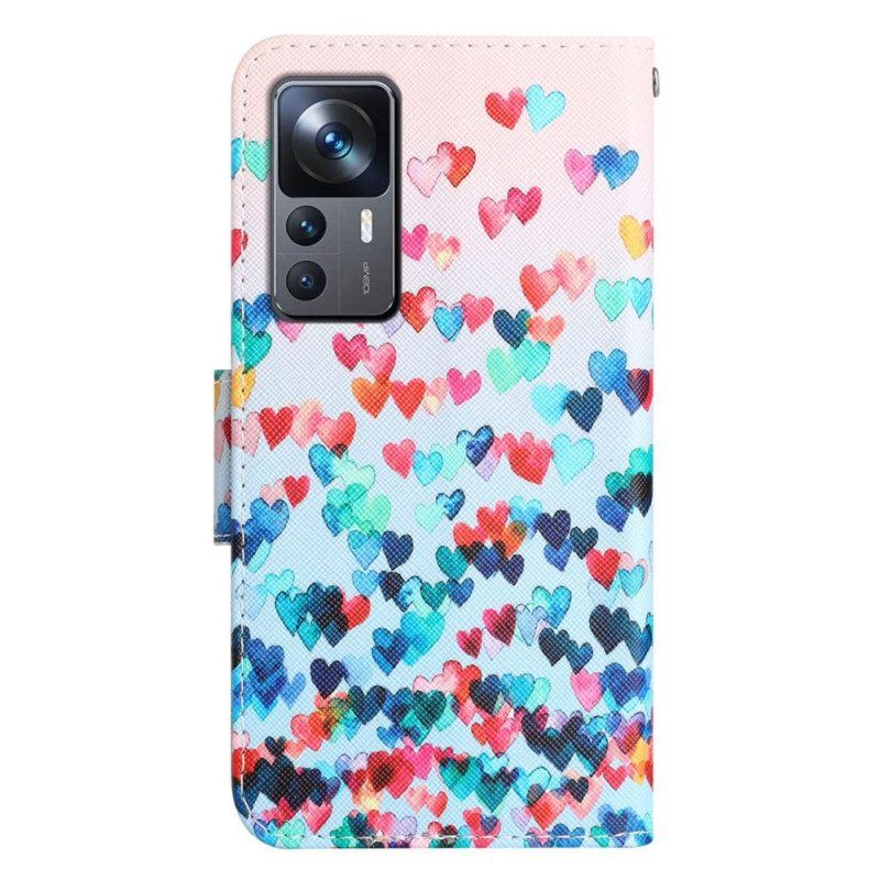 Nahkakotelo Xiaomi 12T / 12T Pro Suojaketju Kuori Strappy Hearts