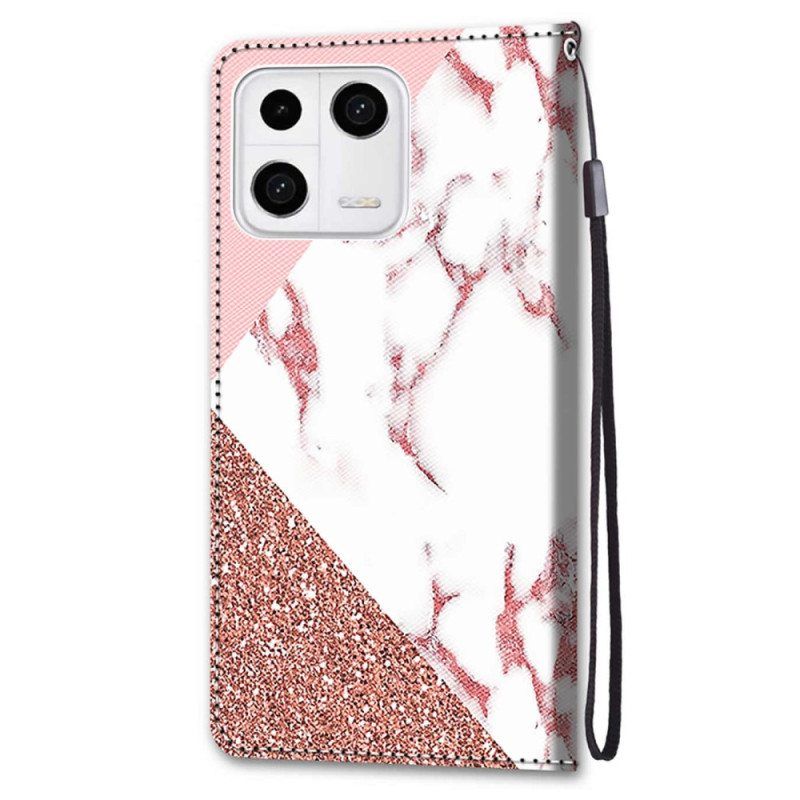 Nahkakotelo Xiaomi 13 Marmori- Ja Glitter-kolmio