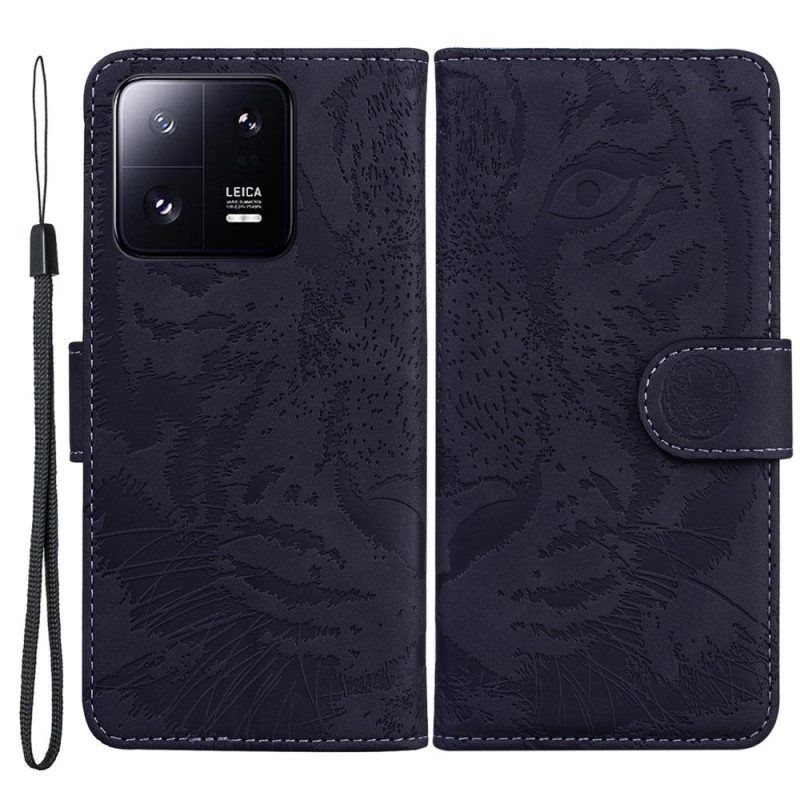 Nahkakotelo Xiaomi 13 Pro Suojaketju Kuori Strappy Tiger Print