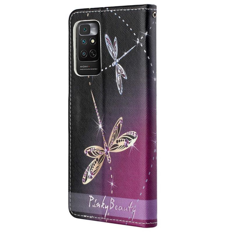 Nahkakotelo Xiaomi Redmi Note 11 / 11S Suojaketju Kuori Strappy Dragonflies