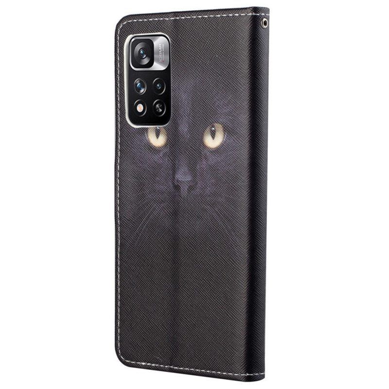 Nahkakotelo Xiaomi Redmi Note 11 Pro / 11 Pro 5G Suojaketju Kuori Strappy Black Cat Eyes