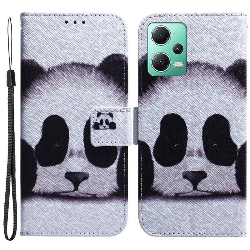 Nahkakotelo Xiaomi Redmi Note 12 5G Suojaketju Kuori Strappy Panda