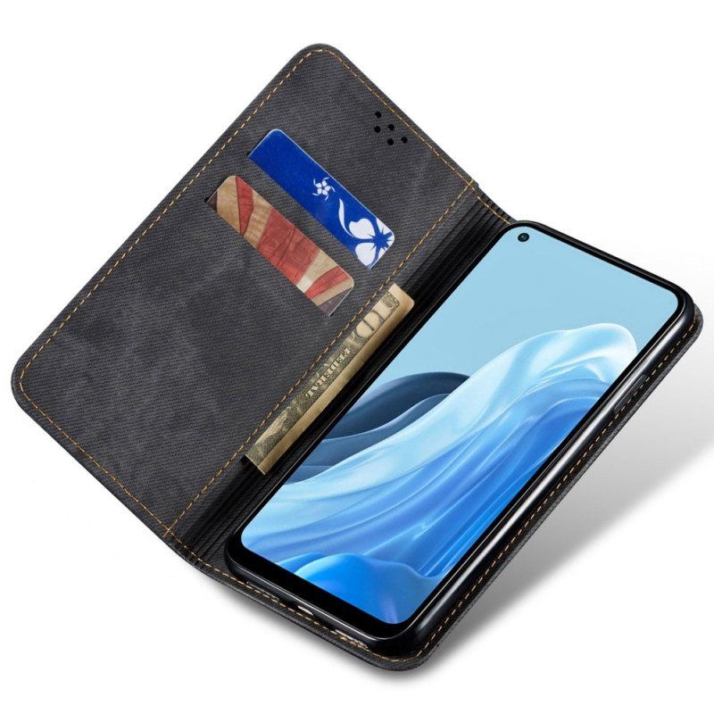 Puhelinkuoret Oppo Reno 7 Kotelot Flip Denim Kangas